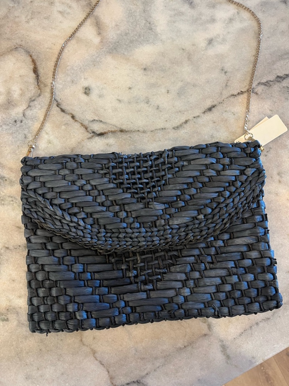 Anthropologie woven handbag with gold chain shoulder strap. New with tags!